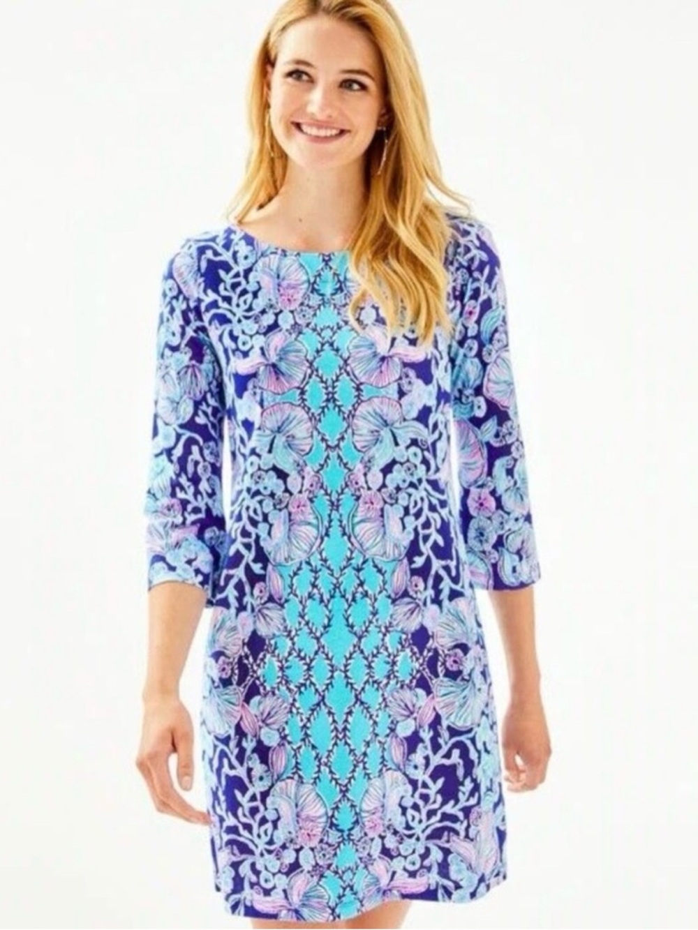 Lilly‎ Pulitzer Bay Dress Lapis Lazuli Your Biggest Fan Engineered Dress Large